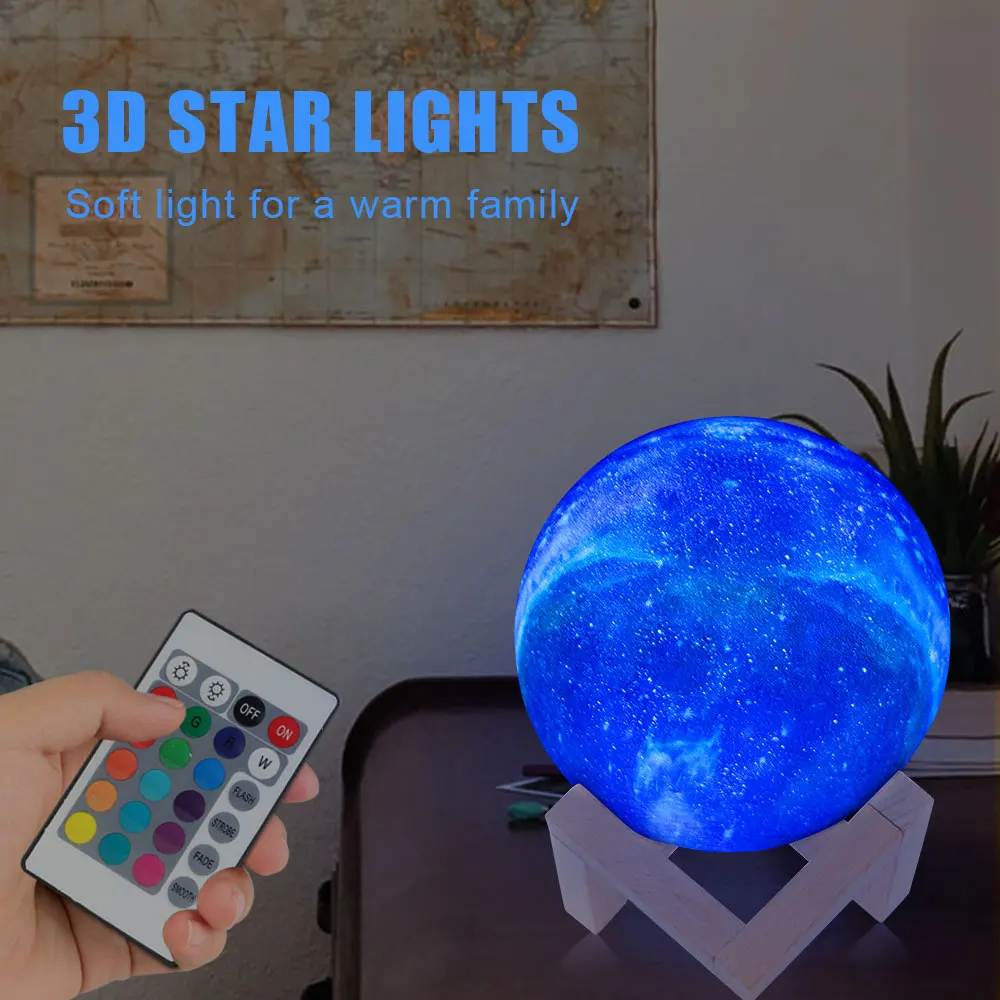 

3D Print Galxy Moon Lamp 15CM 16Color Change Starry Sky Night Lamp Planet Night Light Star Moon Home Decoration Creative Gift