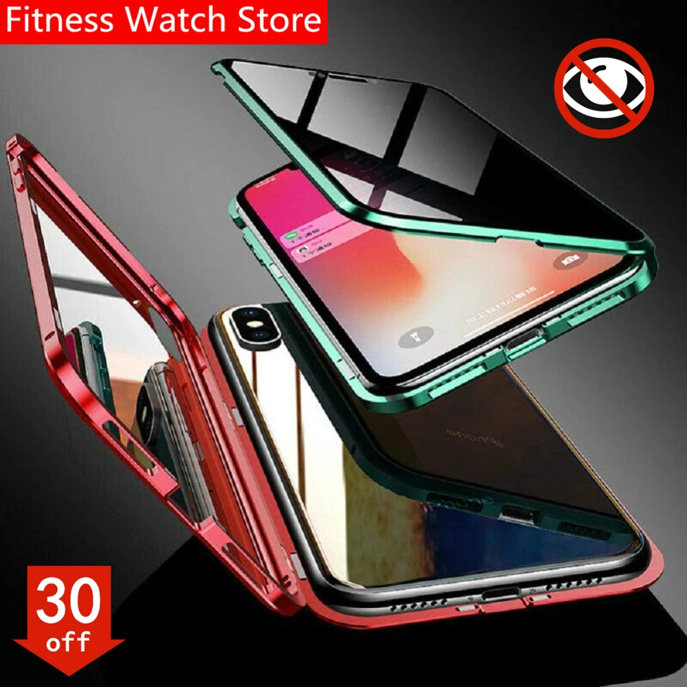 

new hot Tempered Glass Magnetic Case for iPhone XS MAX XR X 8 7 6s 6 Plus Magnet Metal Bumper Anti-Peeping Full Protection Cover