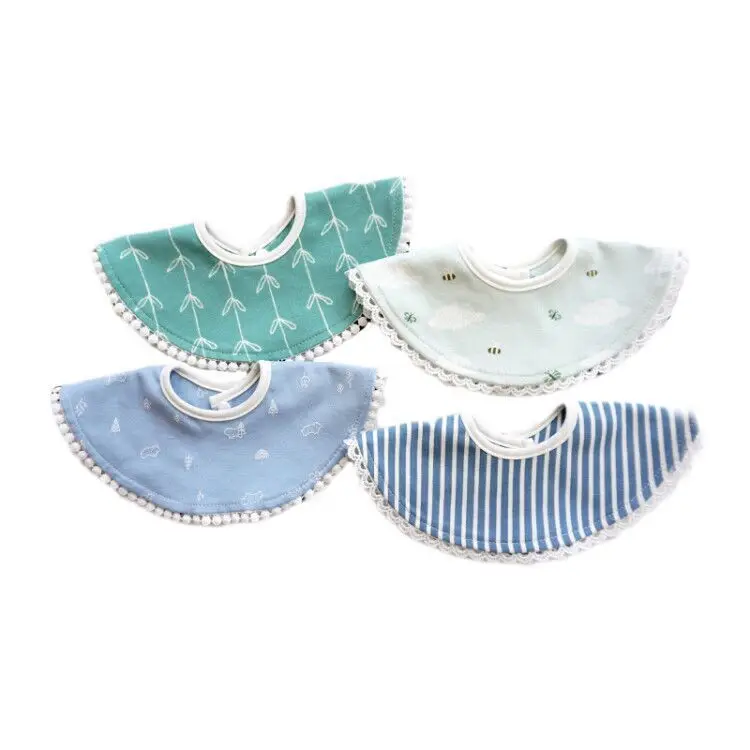 Infant Baby Cotton Bibs Newborn Soft Round Burp Cloth Girls Lovely Printed Laciness Feeding Scraf Kids Accessories | Детская одежда и