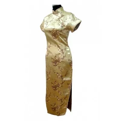 Модное красное китайское вечернее платье cheongsam, Женская атласная новинка, одежда для девушек, элегантное женское длинное платье cheongsam, размер S-3XL - Цвет: gold clubs
