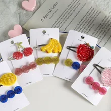 Японский Корейский стиль, блестящий бисерный браслет с помпонами, повязка на голову с фруктами, BB клип, Летнее Детское сердце для девочек с боковым зажимом и зажимом F