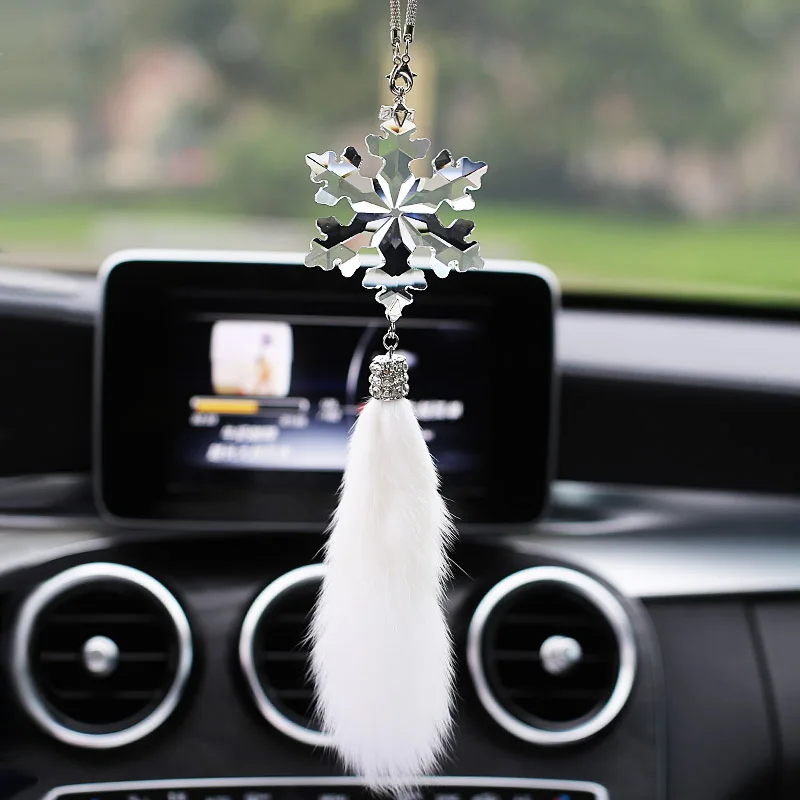 

car decoration interior Autumn snowflake Fox hair crystal car pendant creative car pendant car rear-view mirror pendant