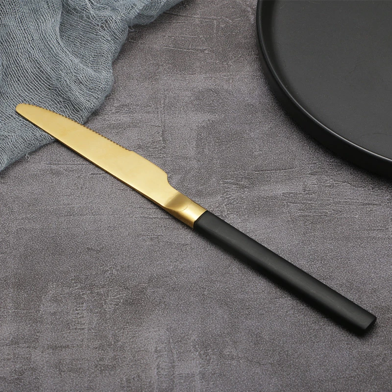 Black gold knife 304 горячая Распродажа столовых приборов из нержавеющей стали, столовые ножи, вилки, золотые ложки, посуда для кухни, вечерние столовые приборы - Цвет: Black gold knife