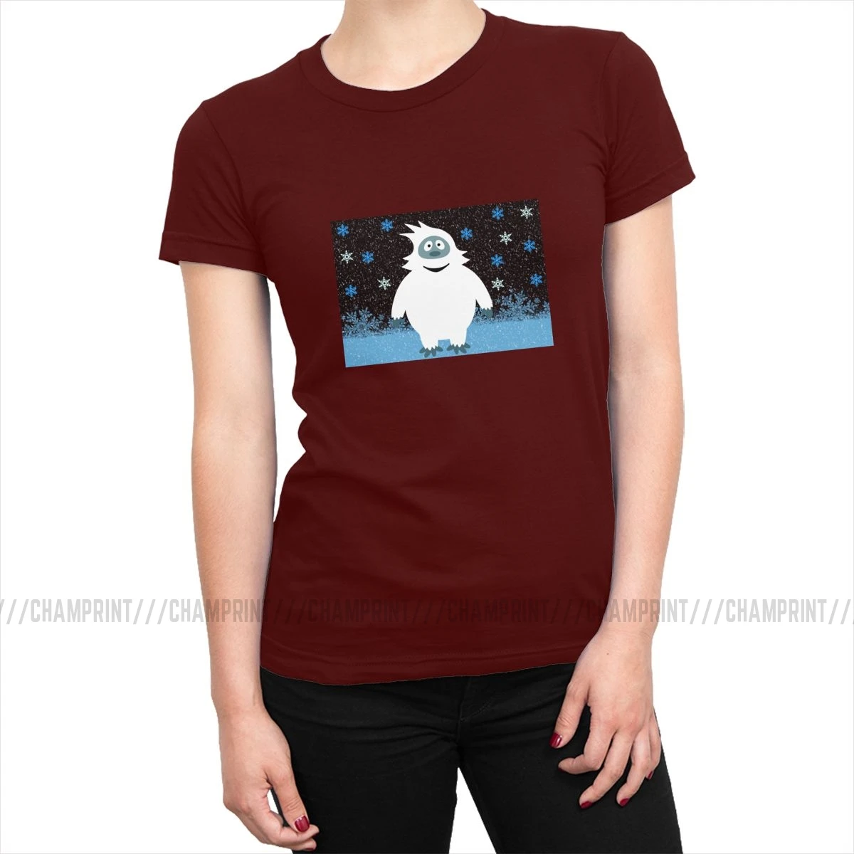 Snowie The Abominable Снеговик футболки женские Монстры футболки Гранж Топы И Футболки в стиле рок Crazy Crew Neck женская одежда - Цвет: Бургундия