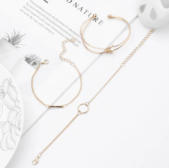 3 Pcs/set Punk Fashion Bracelet Simple Double Knot Alloy Chain Bangle Women Charm Bohemian Retro Jewelry Accessories
