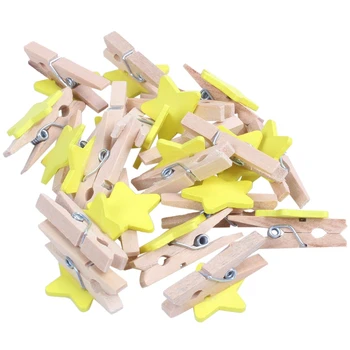 

Star Pattern Card Photo Paper Spring Peg Mini Wooden Clip 20pcs Yellow