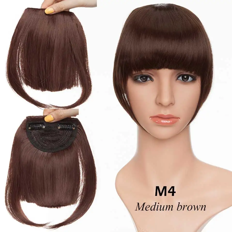 S-noilite, 2 зажима, челка, бахрома, синтетический шиньон, бахрома, волосы для наращивания, черный, коричневый, блонд, шиньон для женщин - Цвет: medium brown