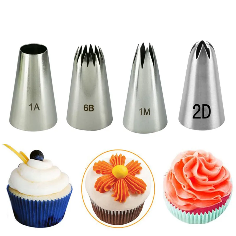 #4B#1M#1A#2D Stainless Steel Pastry Nozzle Set 1-4pcs Icing Piping Nozzle Baking Pastry Tips Cupcake Cake Decorating Tools cake decorating tip set cake icing nozzles baking nozzle set cake decorating nozzle set
