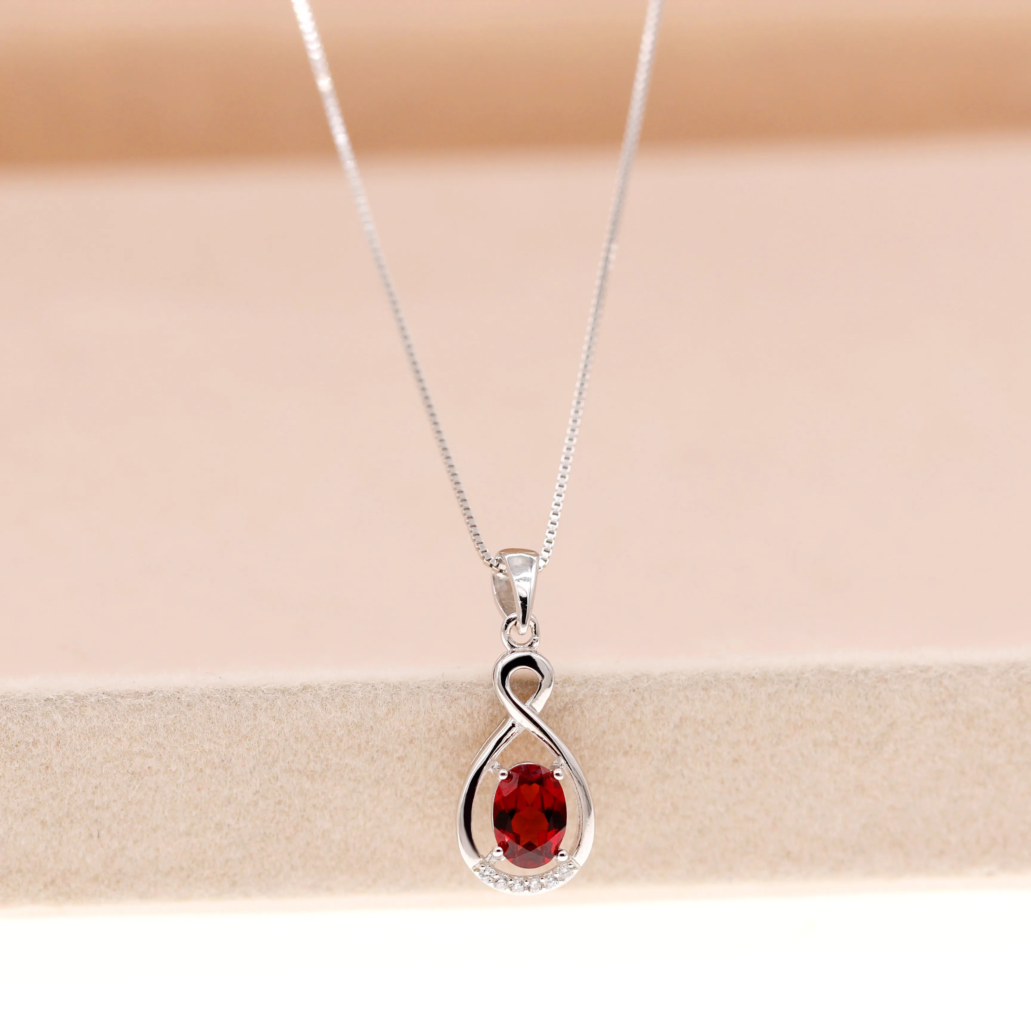 Garnet Pendant Natural Gemstone Solid 925 Sterling Silver Necklace for Women New 