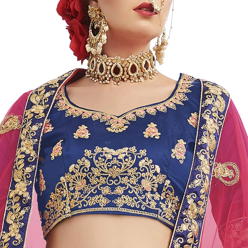 Роскошное индийское платье Lehenga Choli Индия для женщин Свадебное шелковое вышивка нитью Пакистанская одежда Vestido Индиано королевский синий