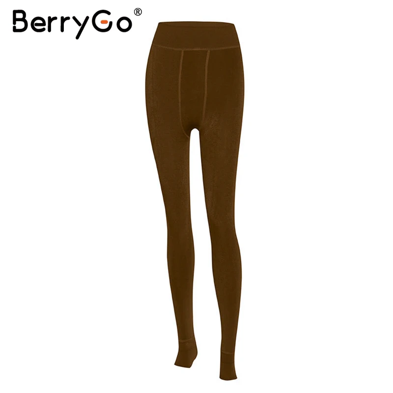 Коричневый BerryGo, повседневный зимний свитер, леггинсы, женская уличная одежда, женские осенние колготки, Ретро стиль, высокая талия, облегающие вязаные леггинсы - Цвет: Коричневый