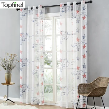

Topfinel Voile Sheer Curtains Blue & Red Stars Curtains For Living Room Kids Baby Room Tulle For Window Treatment Drapes