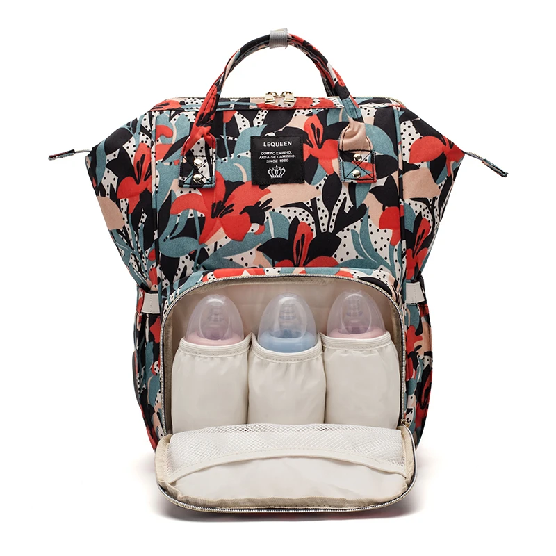Сумка для подгузников с цветочным принтом, сумки для беременных, сумки для подгузников, рюкзаки для путешествий на открытом воздухе, вместительные сумки для ухода за ребенком, сумки для коляски LEQUEEN