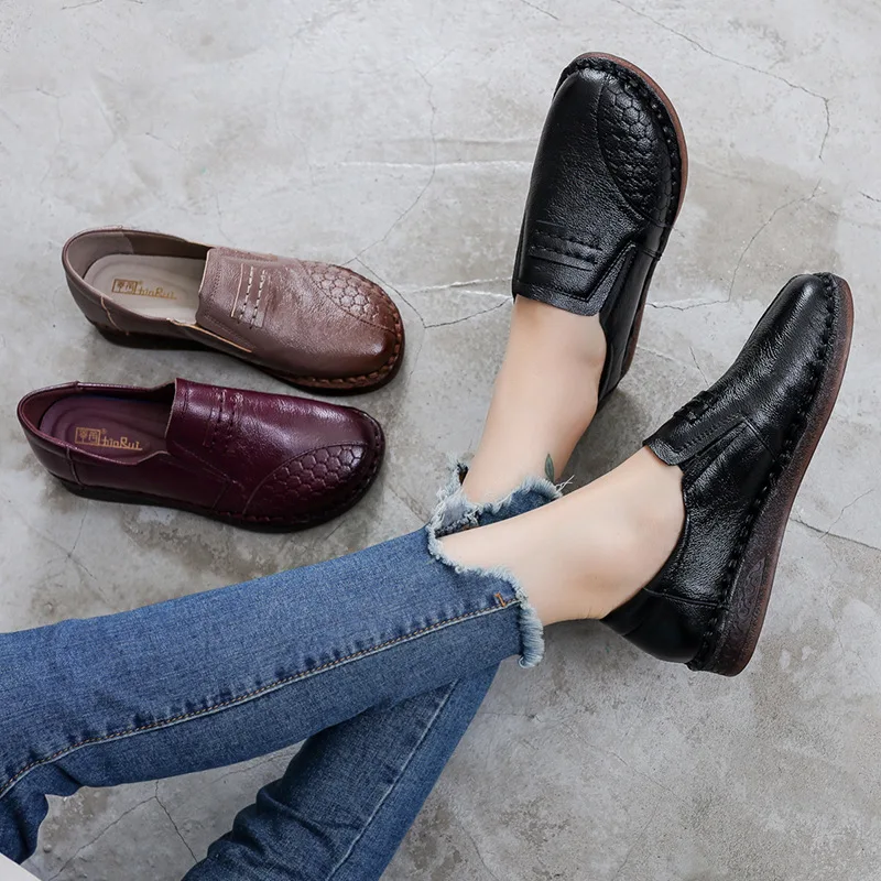 GKTINOO Fashion Women Shoes Genuine Leather Loafers Women Casual Shoes Mother Soft Comfortable Flats Non-slip