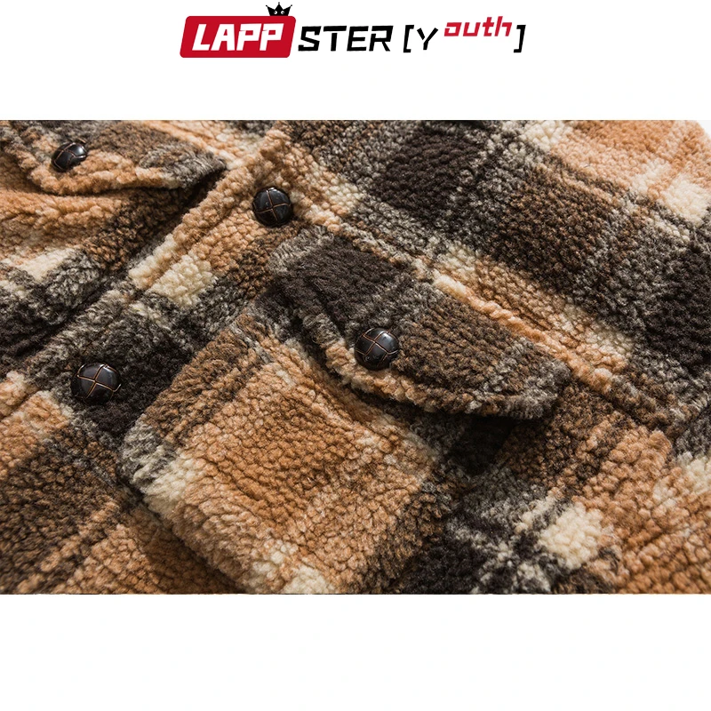 LAPPSTER-Молодежные осенние мужские клетчатые шерстяные куртки Harajuku мужские корейские модные ВИНТАЖНЫЕ пальто толстая зимняя ветровка уличная одежда