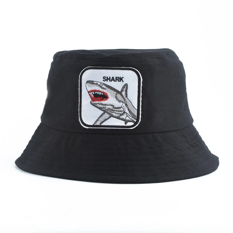 

New Fashion Shark Animal Embroidery Hip Hop Panama Bucket Hat Men Animal Embroidery Fishing Fisherman Hats Women Casual Sun Cap