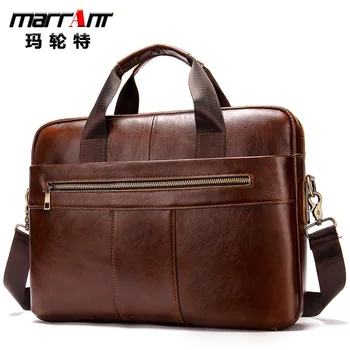 

European and American simple men's leather leather business document handbag horizontal retro casual shoulder messenger bag