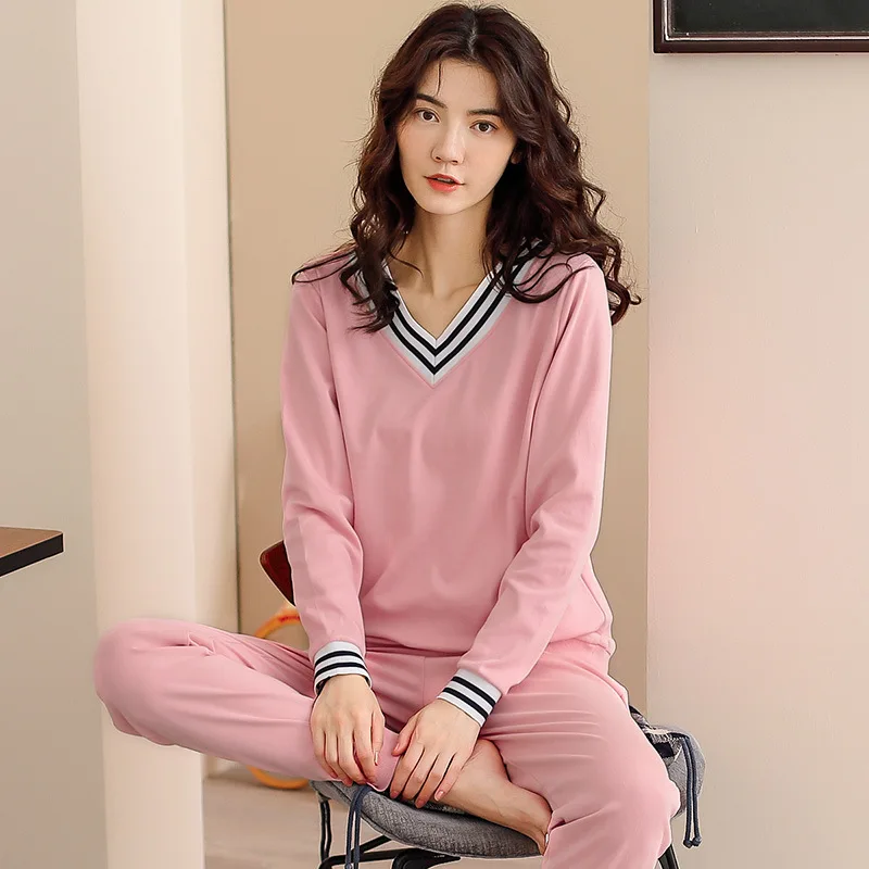 

Pajamas Female Spring Autumn & Winter Pure Cotton Long Sleeve Korean-style Students Cute Large Size Cotton Tracksuit Two-Piece S