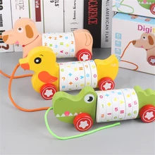 

Colorful Animal Digital Game Cartoon Wooden Kid Hand Car Baby Early Teaching Toy Parent-child Interaction Close Intimate