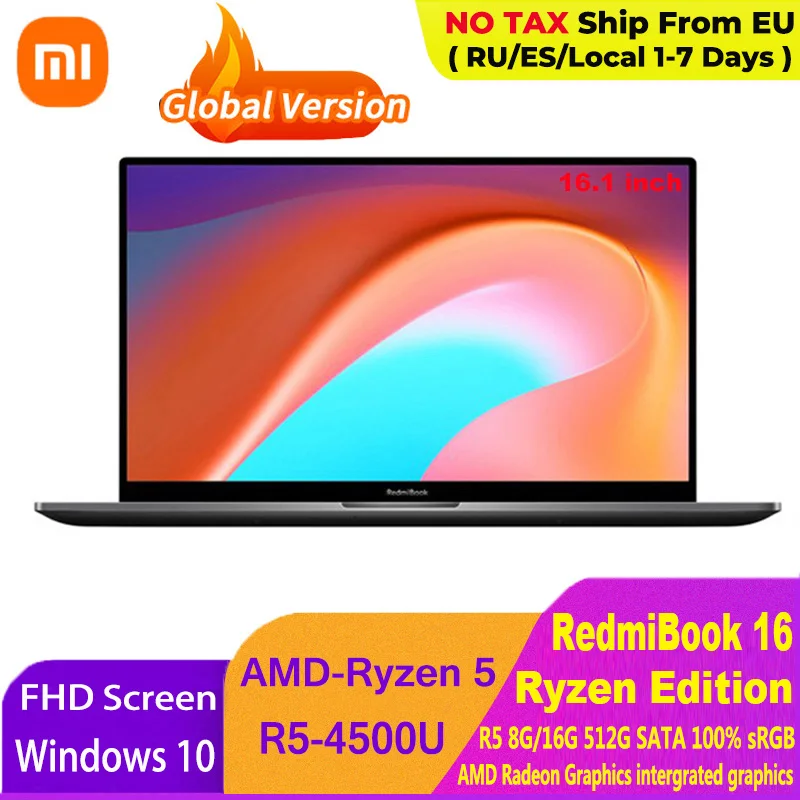 Xiaomi RedmiBook 16 Ryzen edición portátil AMD Ryzen R5-4500U 8G / 16GB DDR4 512GB SSD portátil de 1080P pantalla de ordenador
