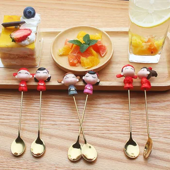 

Stainless Steel Coffee Tea Spoon Stir Mixing Scoop Cartoon Lovers Wedding Valentine Gifts Ice Cream Dessert Spoon