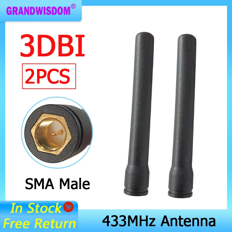 2PCS 433MHz antenna 3dbi SMA Male Connector 433 mhz antena rubber antenne IOT wireless watermeter Gasmeter Lorawan Emeter