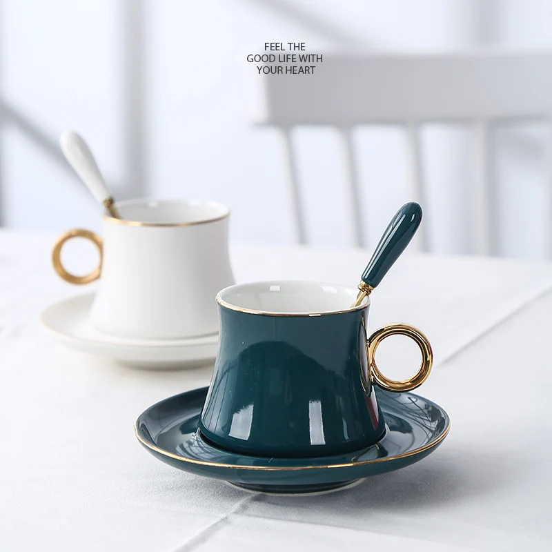 Европейская керамическая кофейная чашка, кружка, изумрудная чашка, тарелка, матовая черная чайная чашка, ложка, офисный послеобеденный чайный набор, чашка