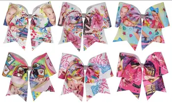 

7 " Large Cheer Bows With Elastic Band For Kids print girls Ribbon Ponytail Hair Bows Holder Hair Accessories 15pcs/