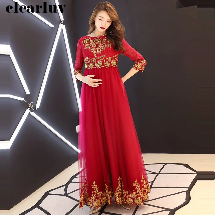 

Evening Gowns Plus Size Elegant Long Prom Dresses Robe De Soiree Y043 2019 Burgundy Chinese Style Pregnant Women Party Dresses