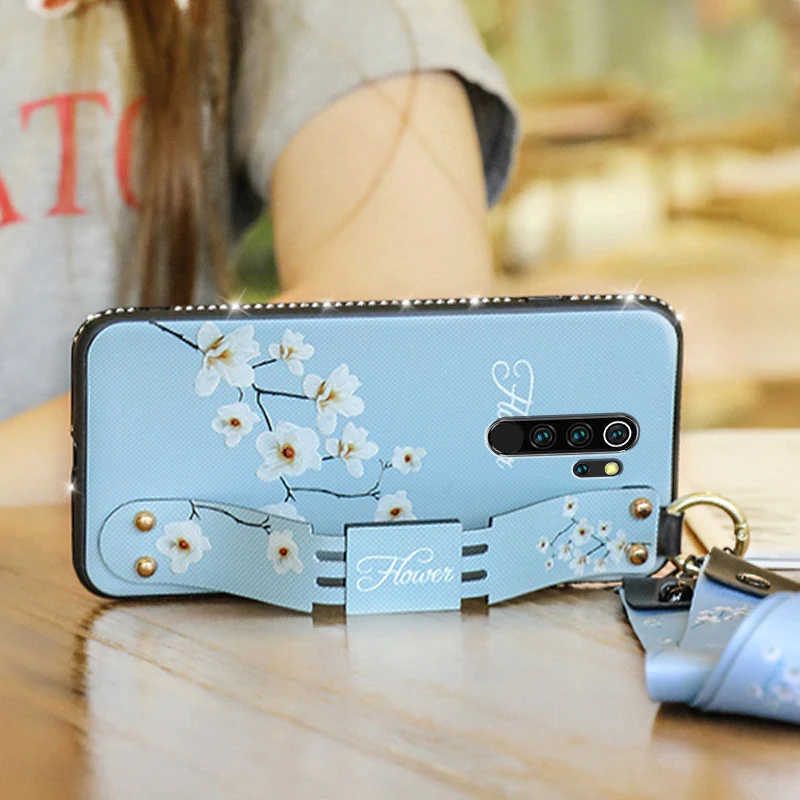 

SemgCeKen Diamond bling Wrist Strap case for xiaomi redmi note 8 pro note8 note8pro original luxury soft phone stand back cover