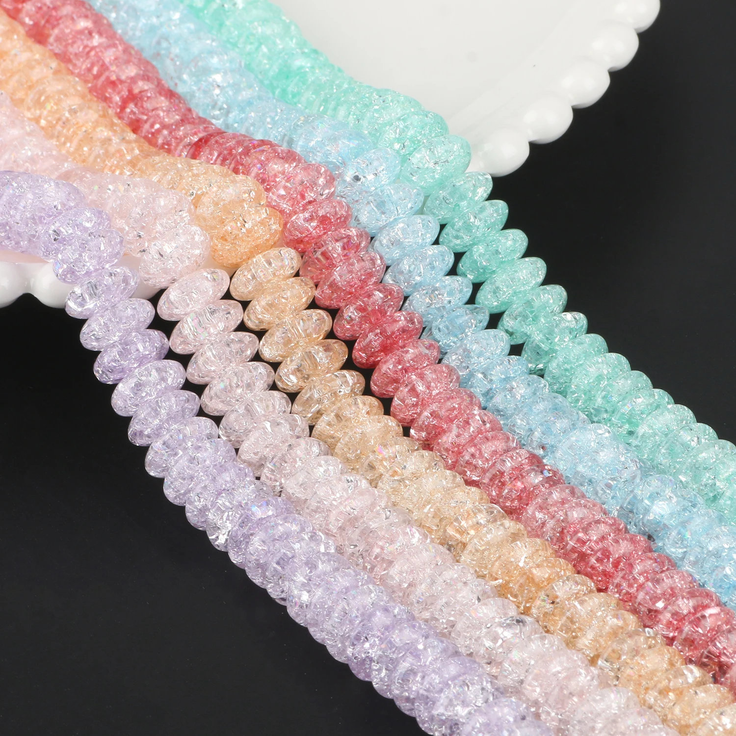 

Multicolor Snow Cracked Crystal Beads 6-10mm Flat Round Disc Shape Loose Spacer Beadas for Jewelry Making DIY Bracelet Necklace