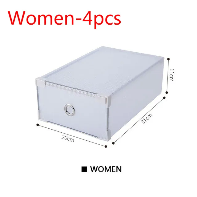 Women-4pcs Простой ящик для обуви прозрачный пластиковый прямоугольник утолщенный ящик для хранения многофункциональный пыленепроницаемый органайзер для мелочей - Цвет: Women-4pcs