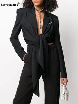 

Free Shipping Back Geometric Letter Pattern Suit Collar High Waist Lace Short Jacket Ladies Autumn New Fashion All-match Top