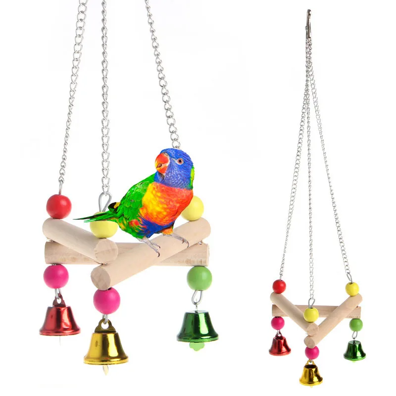 

Lovely Pet Birds Parrot Triangular Swing Parrot Wood Hanging Bed Sway Position Hanging Toy