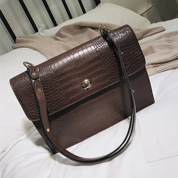 

Burminsa Vintage Crocodile Pattern Shoulder Bags For Women Large Capacity Work Female Briefcase PU Leather Ladies Messenger Bags