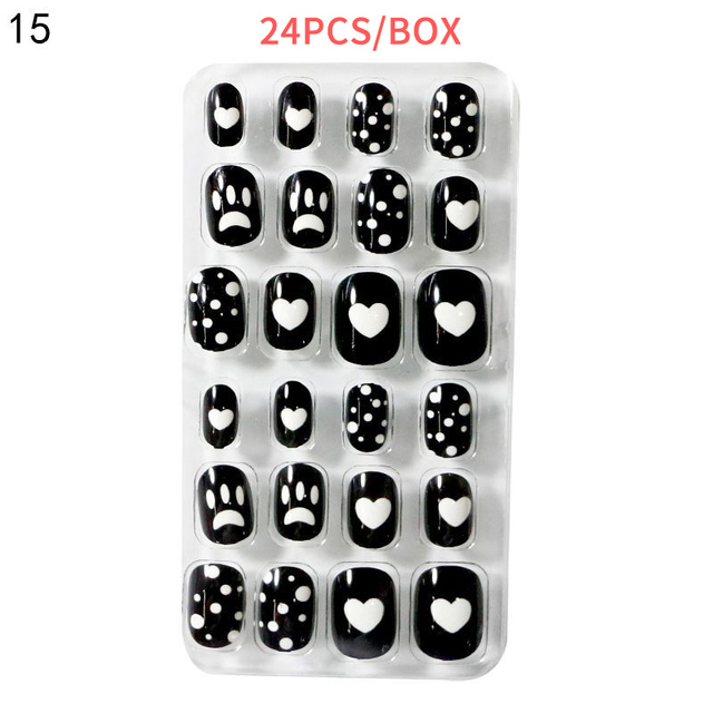 Kids Girls Cartoon Cover False Nails Press On Self Adhesive Nail Manicure Tips Pre-glue Fake Nail Art Decoration