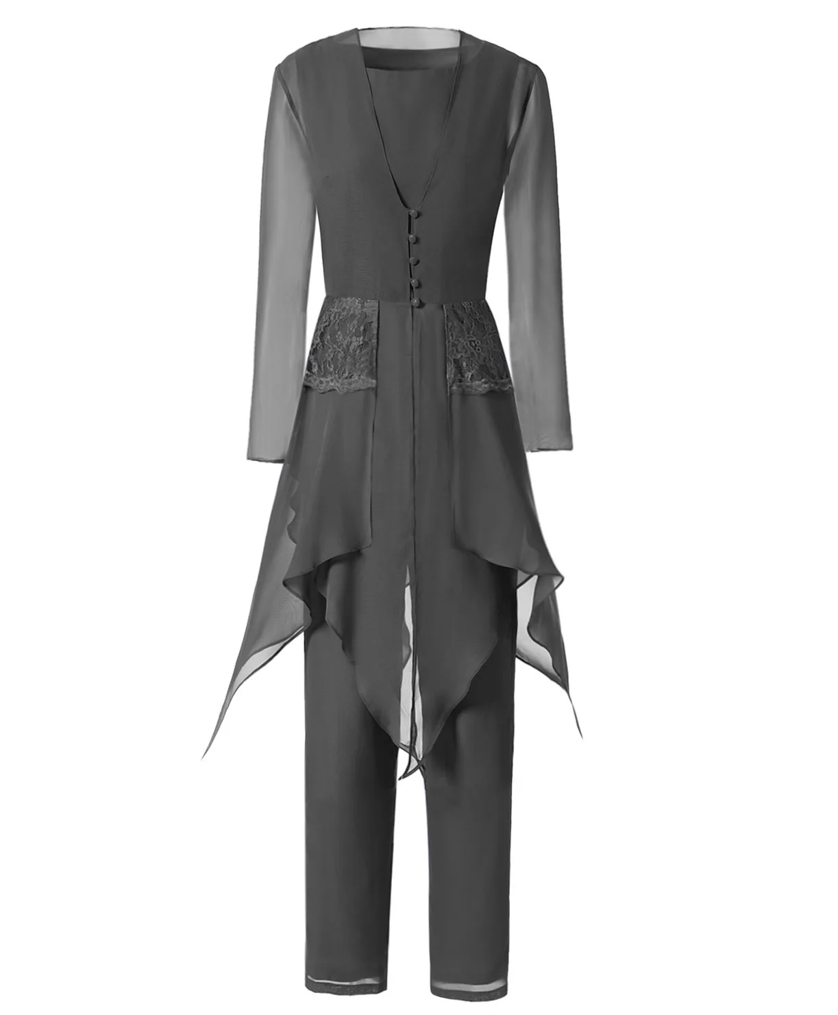 Dark Grey Синий асимметричный женский шифоновый Кружевной Костюм из 3 предметов, платье брюки для матери невесты, костюм с длинными рукавами, куртка SL-M15 - Цвет: Dark Grey