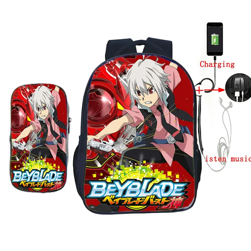 Beyblade usb зарядка школьная сумка 2 шт./компл. рюкзак для подростков мальчиков и девочек дорожные сумки на плечо детская книга Mochila с коробкой для ручек