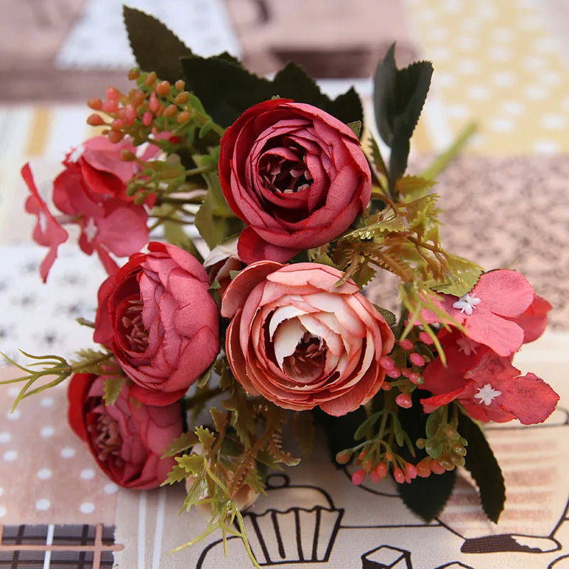 autumn fake tea rose silk flower fall Gerbera Daisy artificial plastic flower for wedding home accessories decoration room decor