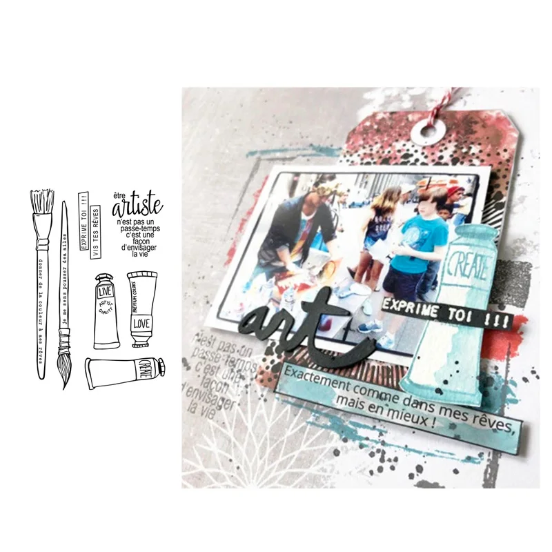 

Brushes and paints Clear Stamps for DIY Scrapbooking Card Silicone Seals Rubber Stamps Making Photo Album Crafts Template Decor