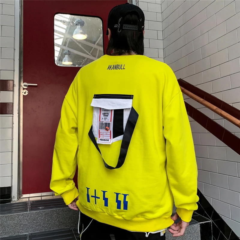 

Hip Hop Sweatshirt Hanging Strap Pocket 2019 New Men