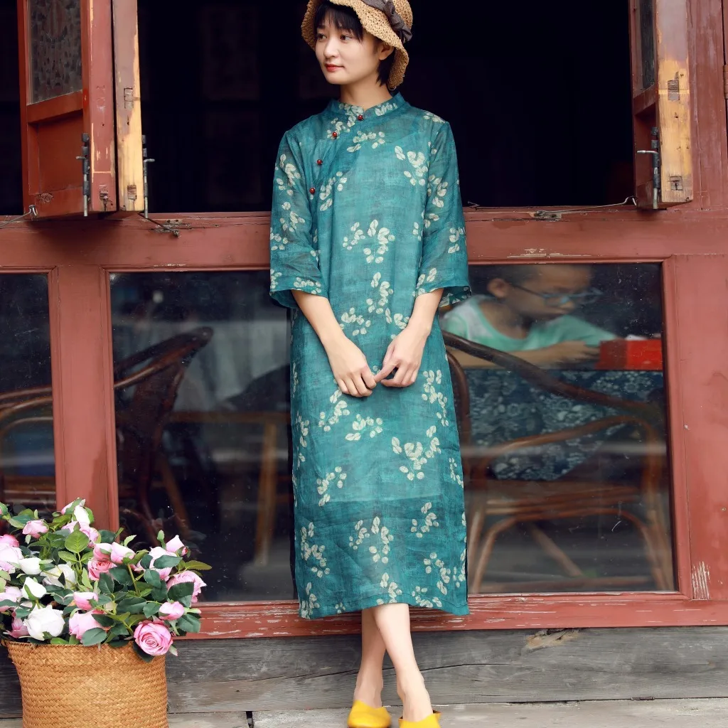 S976. Дизайн рами стенд свинцовый Surplice Literature печать Longuette Cheongsam Oem маленькое цельное платье