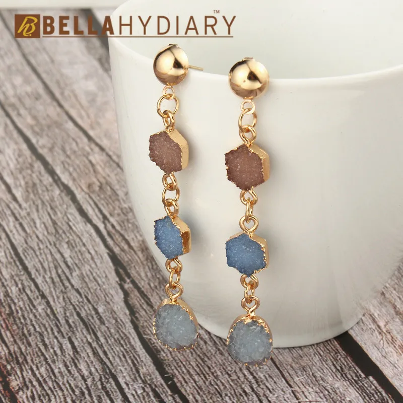Bijoux Stone Druzy Resin Earrings Geometric Long Drop Earrings For Women Jewelry Statement Gifts For Women Accessories Brinco (3)