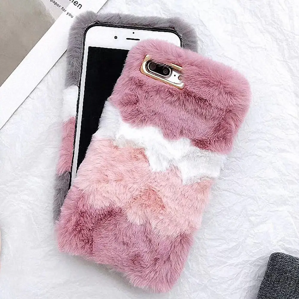 LLZ.COQUE плюшевый Пушистый Зимний чехол из кроличьей шерсти для samsung Galaxy A6 A7 A8 J4 Plus J6 Plus теплый мягкий чехол из ТПУ - Цвет: rosered