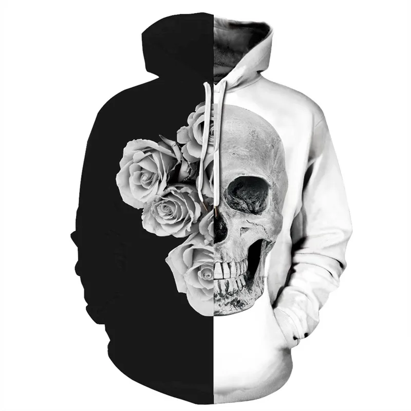 

Raisevern Skeleton Print 3D Hoodies Funny Men Women 3D Printing Black and White Sweatshirts Hoody Dropship Halloween