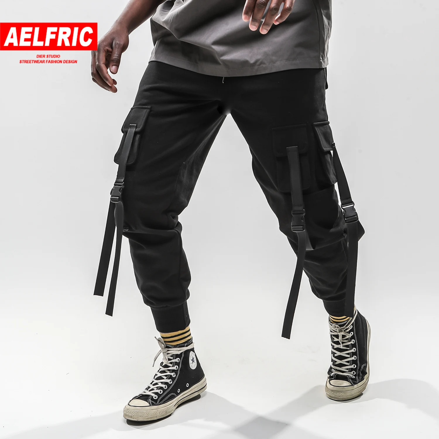 

11 BYBB'S DARK Patchwork Multi Pockets Cargo Pants Harajuku Ribbons Sweatpants Casual Hip Hop Streetwear Men Joggers Trousers