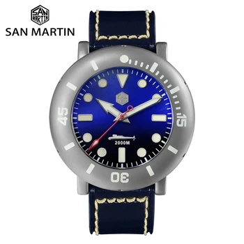 

San Martin Diver Grade 5 Titanium Men Automatic Mechanical Watch ETA 2824 MOP Dial Leather Strap 2000M Water Resistant Luminous