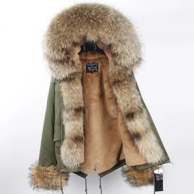 

2020 New Short Armygreen Winter Jacket Hooded Women Outwear Thick Parkas Coat with Big Raccoon Fur Collar Clothing Length Style