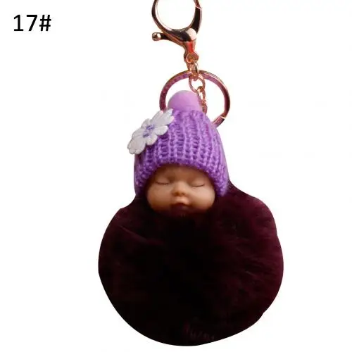 Purple Red Милый Спящий ребенок пушистый помпон плюшевая кукла висячая подвеска брелок для ключей - Цвет: Purple Red
