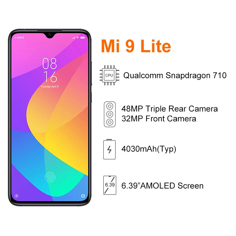 Глобальная версия Xiaomi Mi 9 Lite, 6 ГБ, 128 ГБ, Смартфон Snapdragon 710, четыре ядра, 48мп, тройная камера, NFC, 4030 мАч